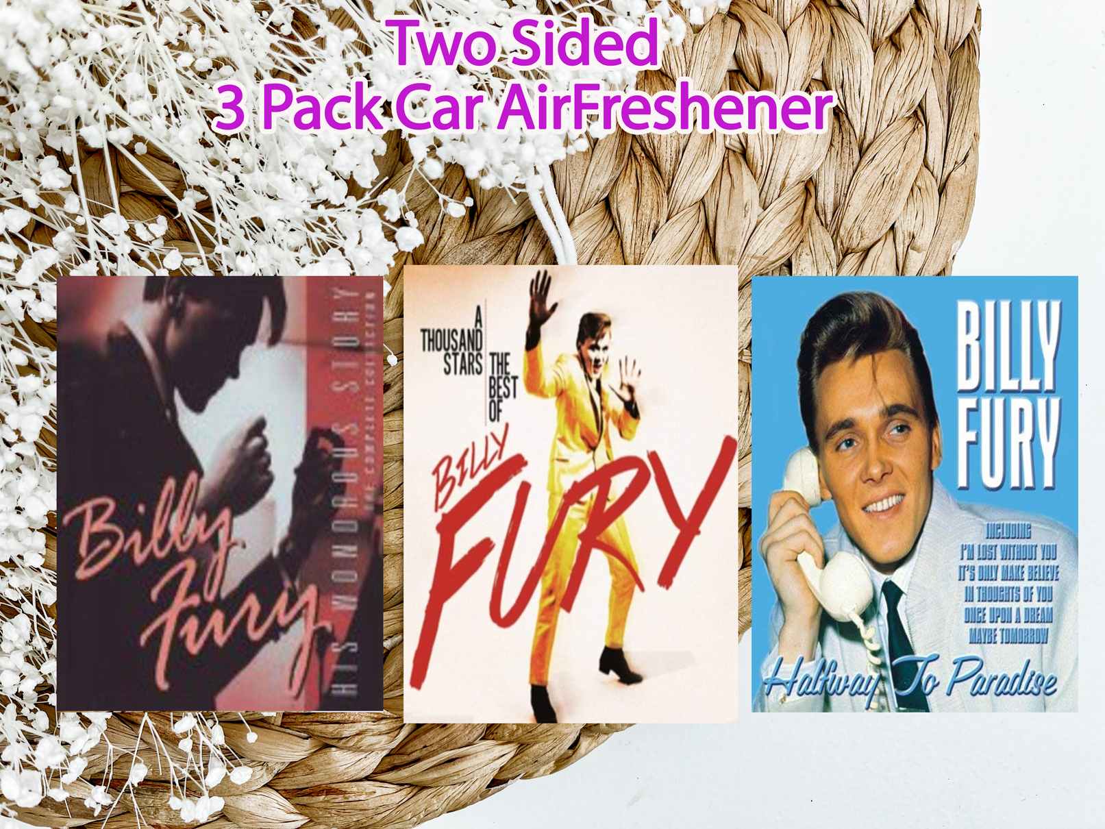 Billy Fury Two-Sided 3 Pack Car Air Fresheners Fragrance: New Car Scent