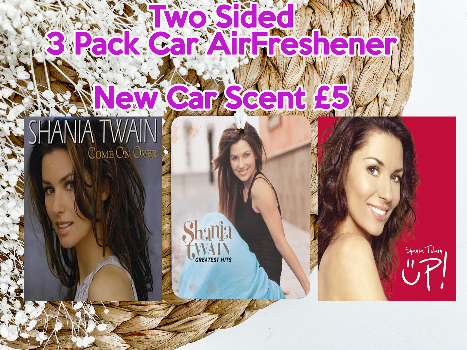 Shania Twain Inspired Two-Sided 3 Pack Car Air Freshener