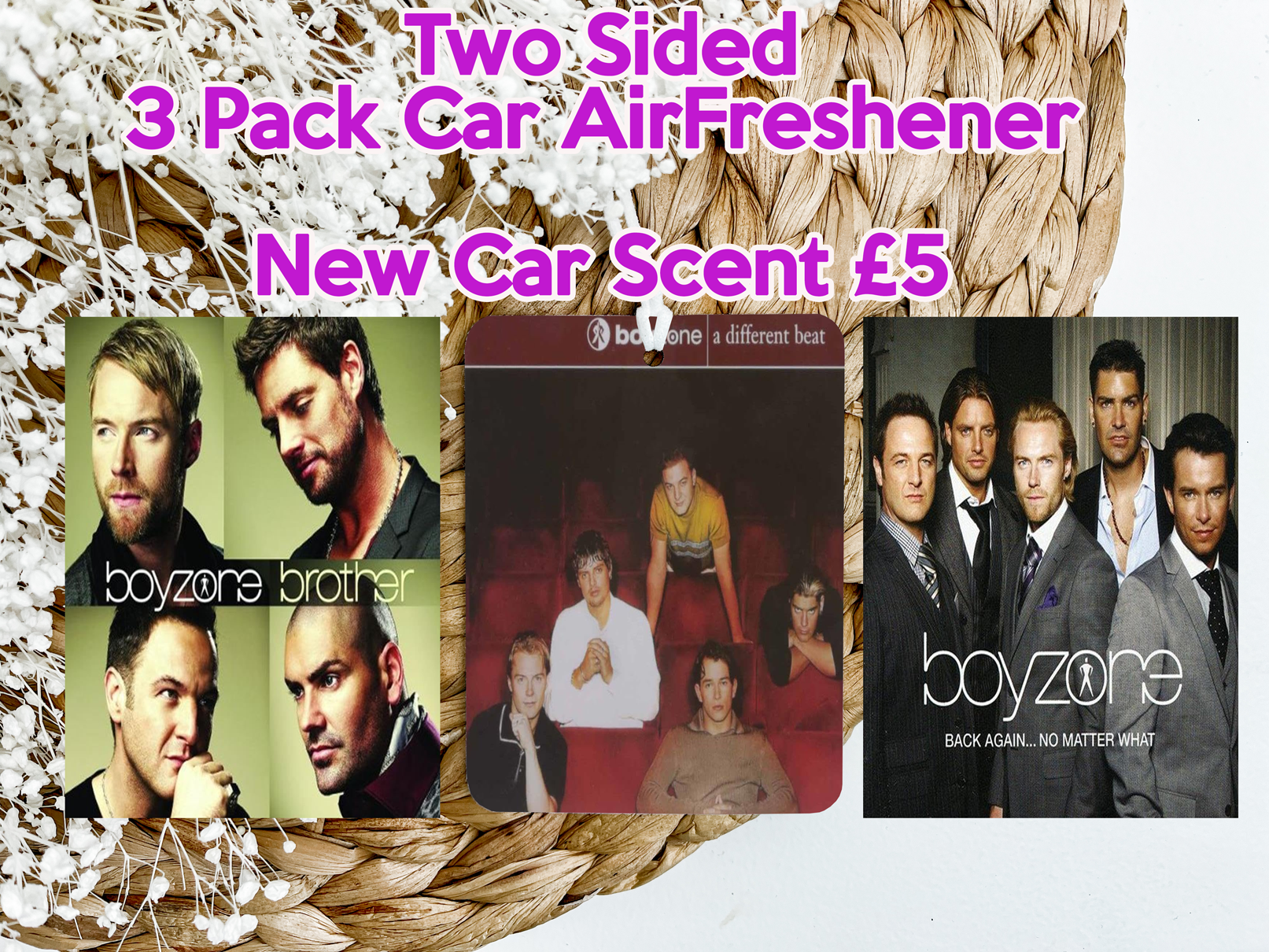 Boyzone Inspired Two-Sided 3 Pack Car Air Freshener