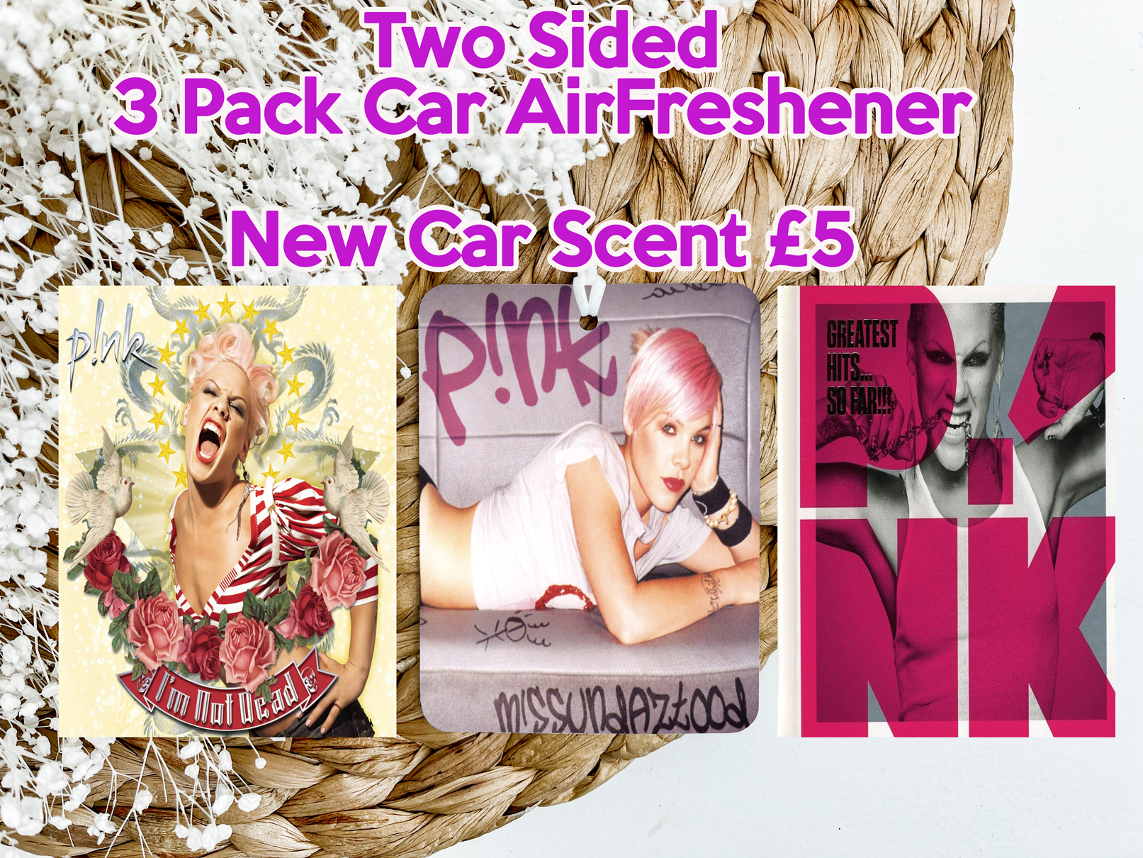 P!nk Inspired Two-Sided 3 Pack Car Air Freshener
