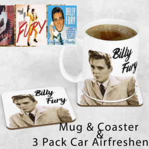 Billy Fury Inspired Mug & Coaster Set with 3 Pack Car Air Fresheners