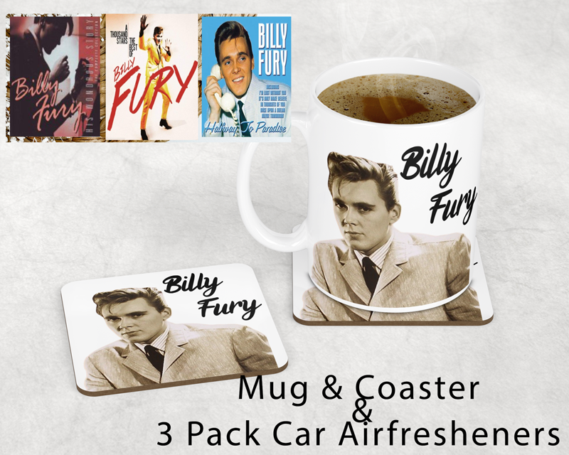 Billy Fury Inspired Mug & Coaster Set with 3 Pack Car Air Fresheners