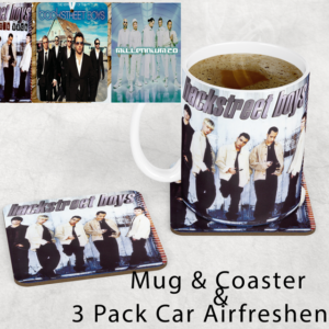 Backstreet Boys Inspired Mug & Coaster Set with 3 Pack Car Air Fresheners