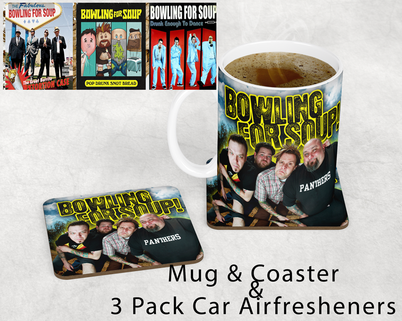 Bowling For Soup Inspired Mug & Coaster Set with 3 Pack Car Air Fresheners