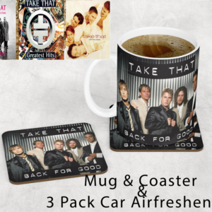 Take That Inspired Mug, Coaster & 3 Pack Car Air Fresheners Bundle
