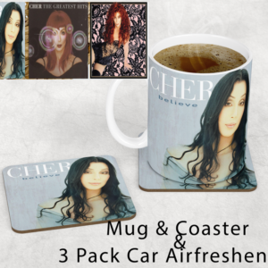 Cher Inspired Mug, Coaster & 3 Pack Car Air Fresheners Bundle