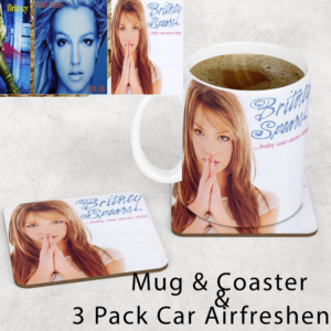 Britney Spears Inspired Mug & Coaster Set with 3 Pack Car Air Fresheners