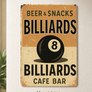 Billiards Metal Sign | Vintage Pool Room & Games Room Wall Décor