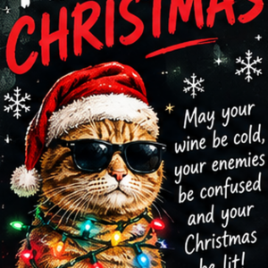Personalised 01 Merry Christmas Lit Cat Card - A5 or A4