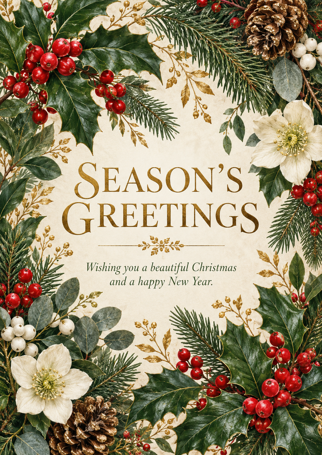 Personalised Elegant Botanical Season S Greetings Card - A5 or A4