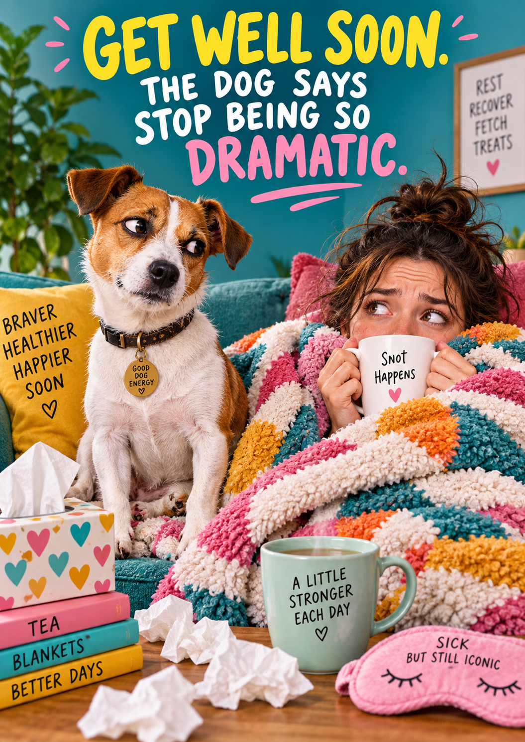 Personalised Get Well Soon. The Dog Says Stop Being So Dramatic. Card - A5 or A4