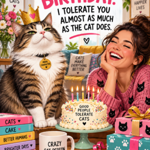 Personalised Happy Birthday. I Tolerate You Almost As Much As The Cat Does. Card - A5 or A4