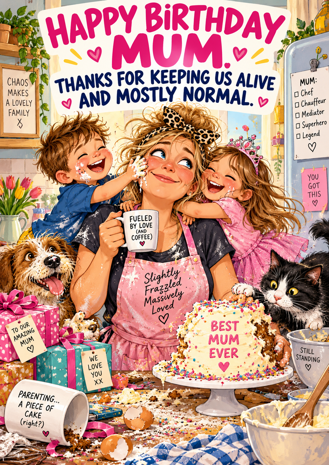 Personalised Happy Birthday Mum. Thanks For Keeping Us Alive And Mostly Normal. Card - A5 or A4