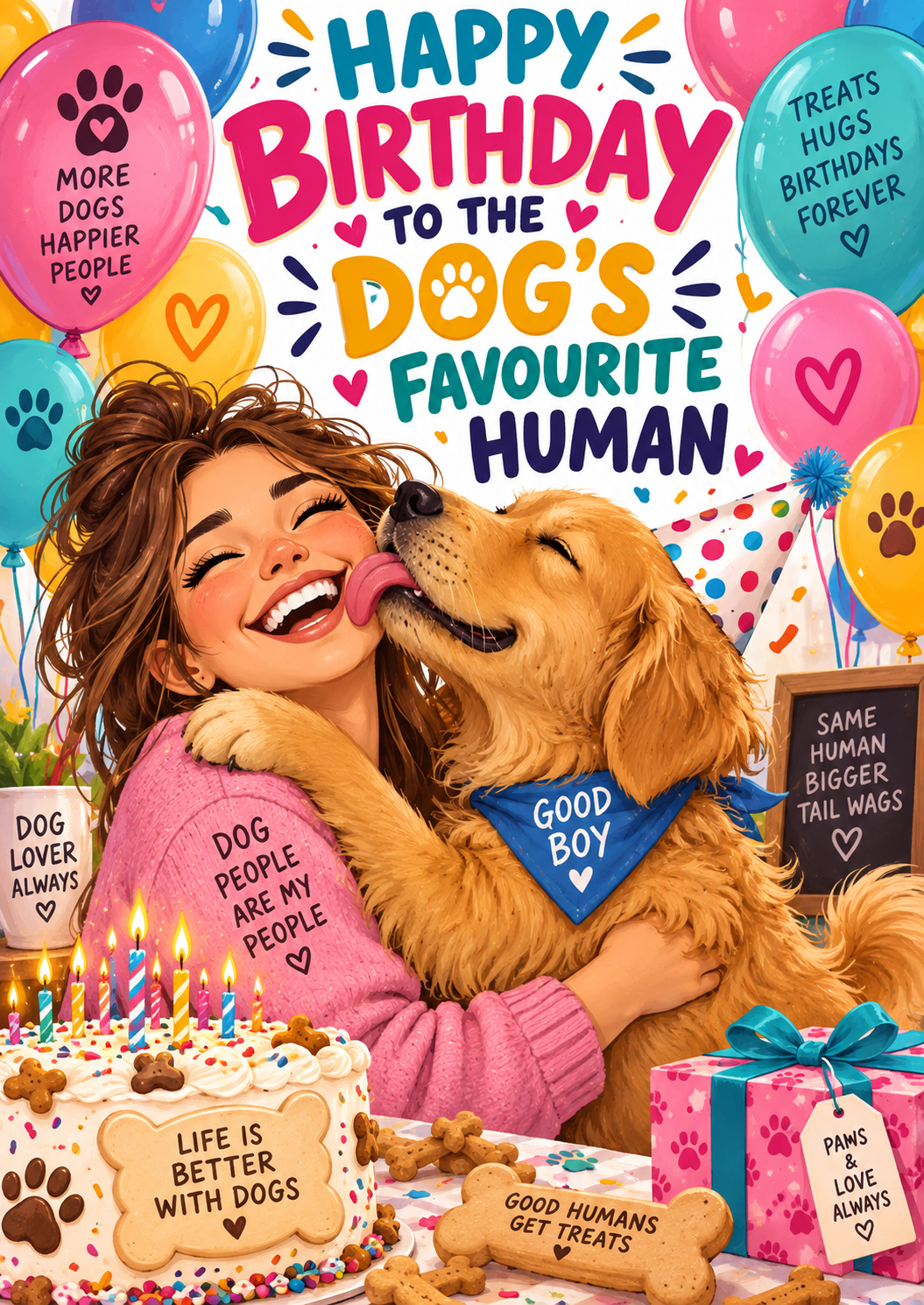 Personalised Happy Birthday To The Dog's Favourite Human. Card - A5 or A4