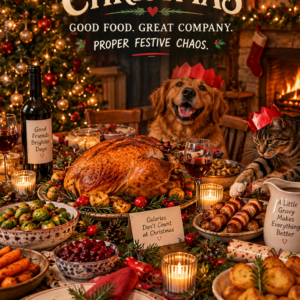 Personalised Merry Christmas — Good Food. Great Company. Proper Festive Chaos. Card - A5 or A4